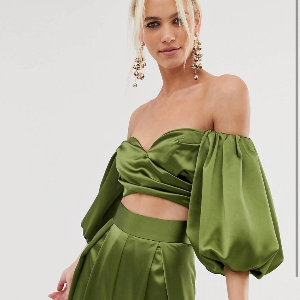 ASOS Edition off the shoulder pleat front crop top